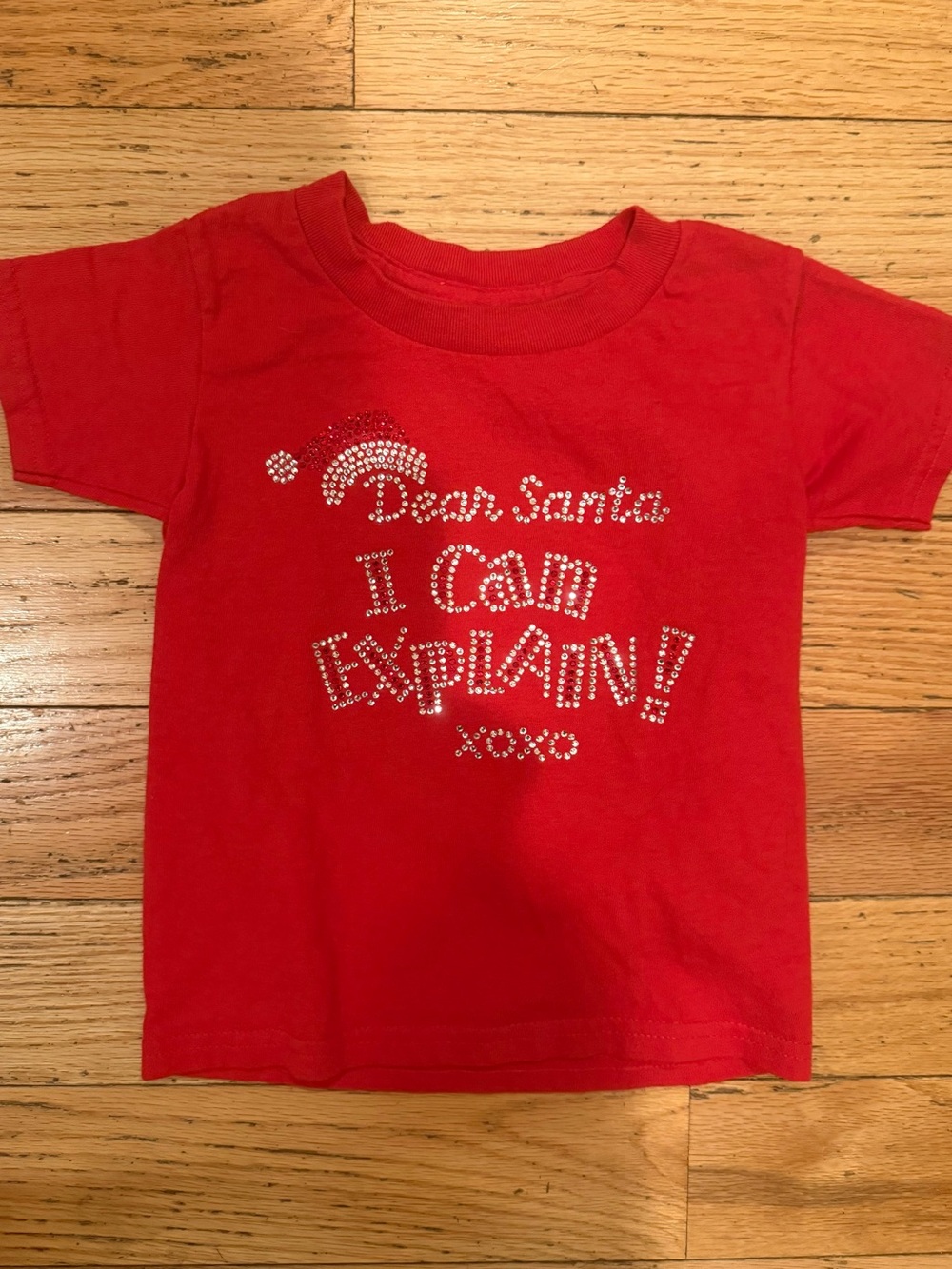 Red Kids' Holiday Tee - 'Dear Santa I Can Explain' rhinestone design size 2/3T